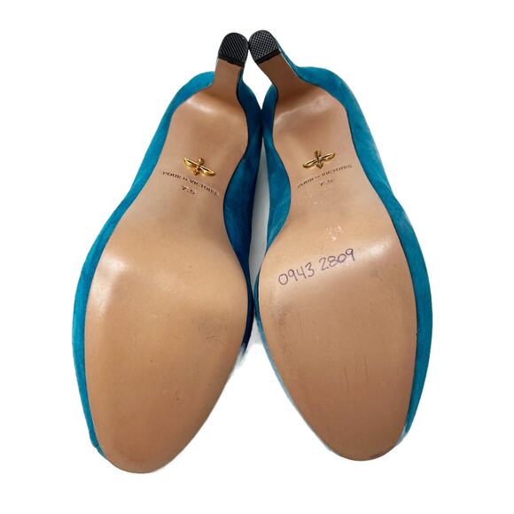 Pour La Victoire Gillianna Platform Pump Teal Blue Suede Heels sz 7.5 M - Picture 5 of 9